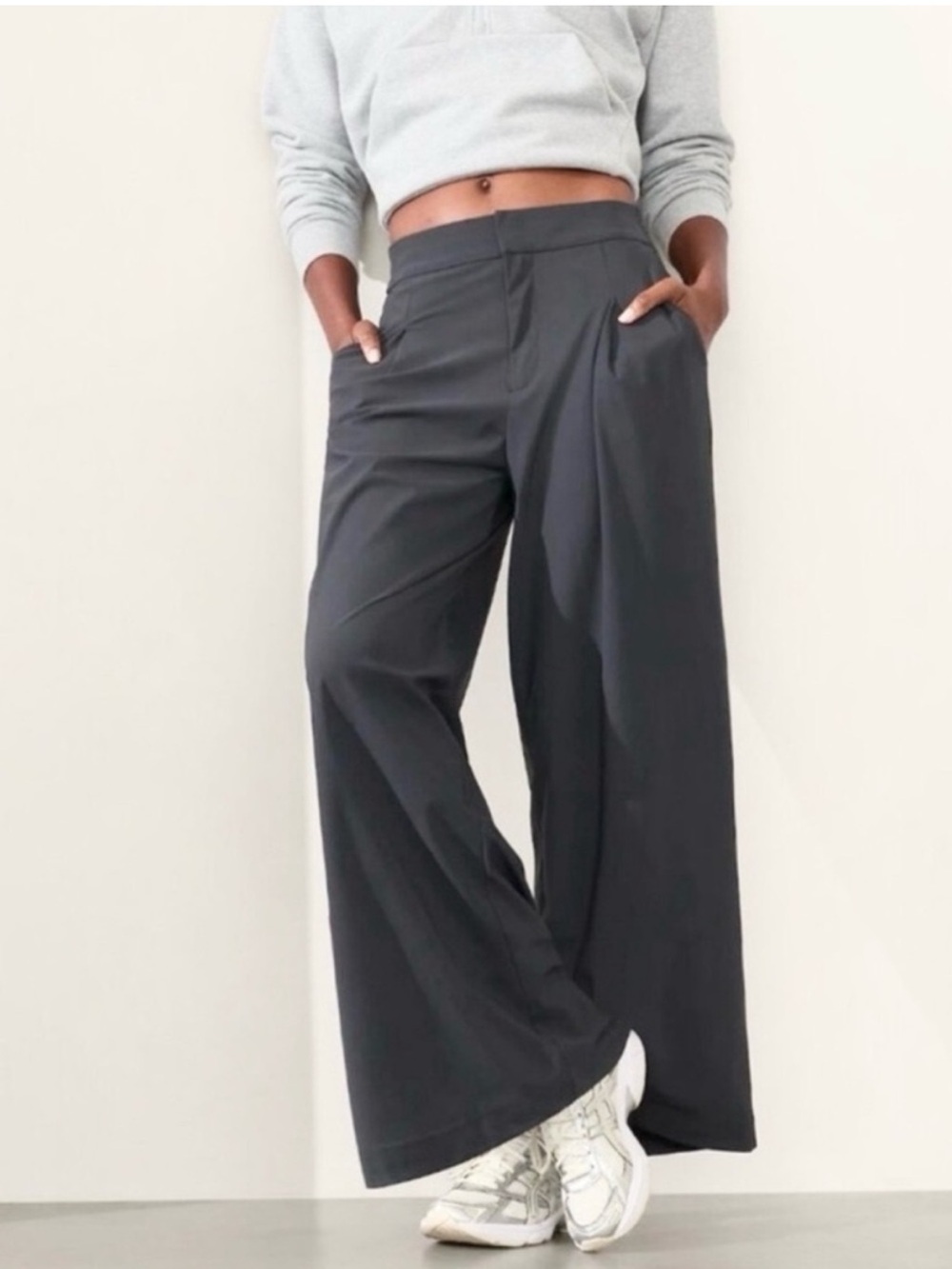 Athleta Pinnacle High Rise Trouser Size 14 Wide Leg Gray Pants Stretch
